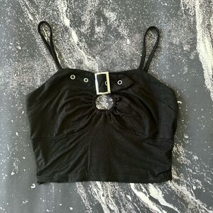 Black Buckle Cut Out Cami Crop Top Adjustable Straps Size Small S